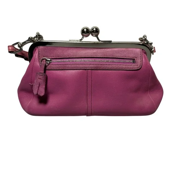 Vintage Rare Coach 9734 Pink Suede Kisslock Baguette Bag Silver Hardware Y2K